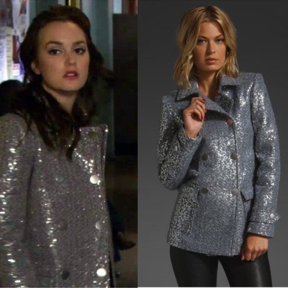 Alice + Olivia "Teagler" silver sequin coat ASO Blair Waldorf Gossip Girl